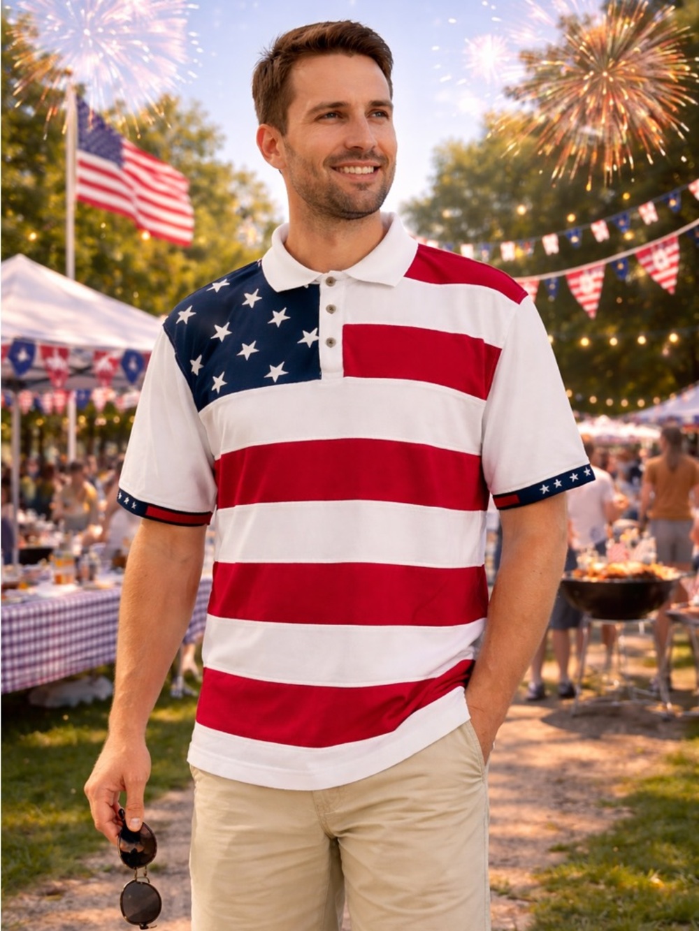 RedHead Men's Stars & Stripes Polo - Red, White & Blue